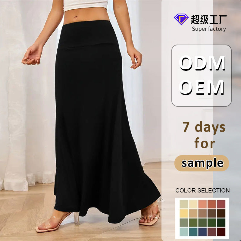 Solid Maxi Skirt with High-Waist and Knitted Fabric