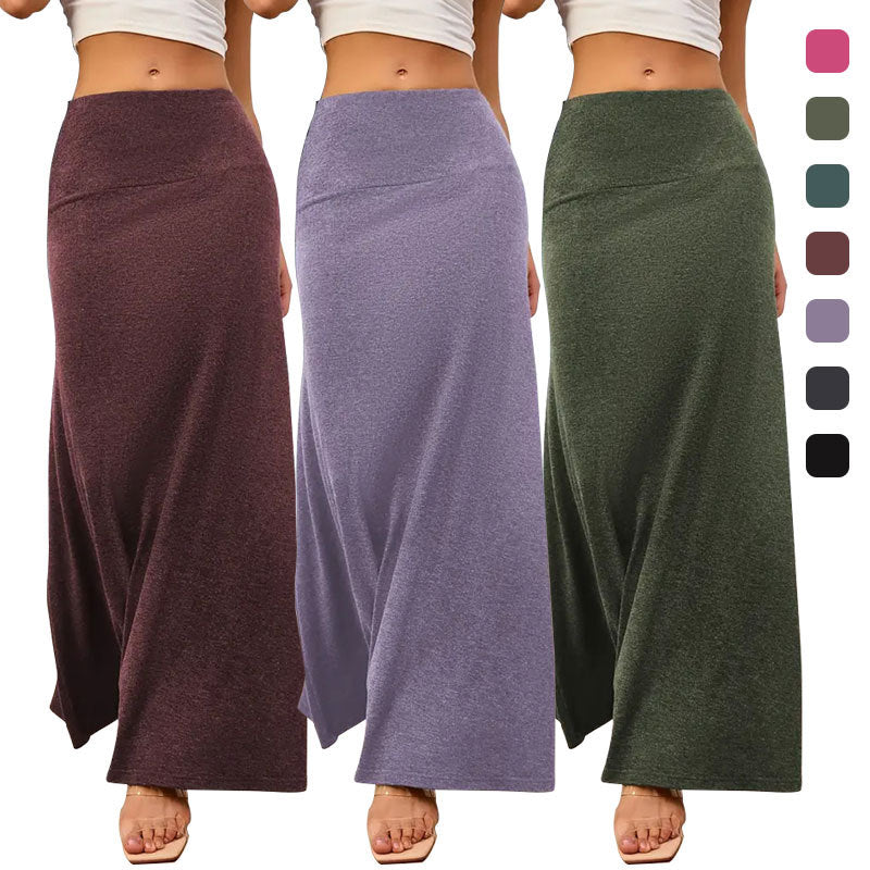 Solid Maxi Skirt with High-Waist and Knitted Fabric