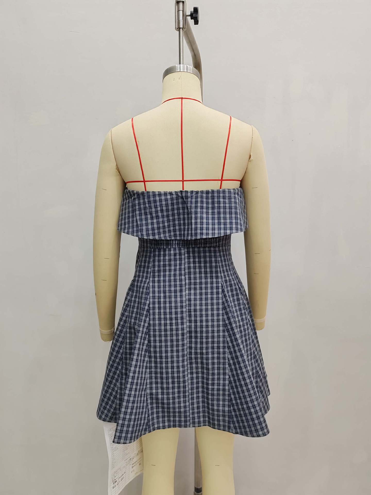 Gingham A-Line Tube Top Dress with Ruffle Detail