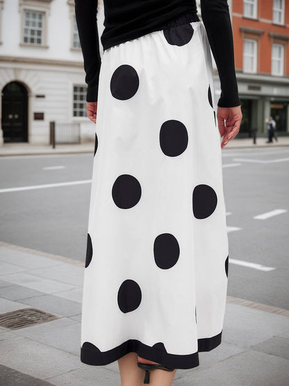 High-Waisted Large Polka Dot Maxi Skirt with Contrast Hem