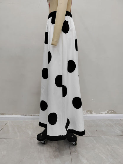 High-Waisted Large Polka Dot Maxi Skirt with Contrast Hem