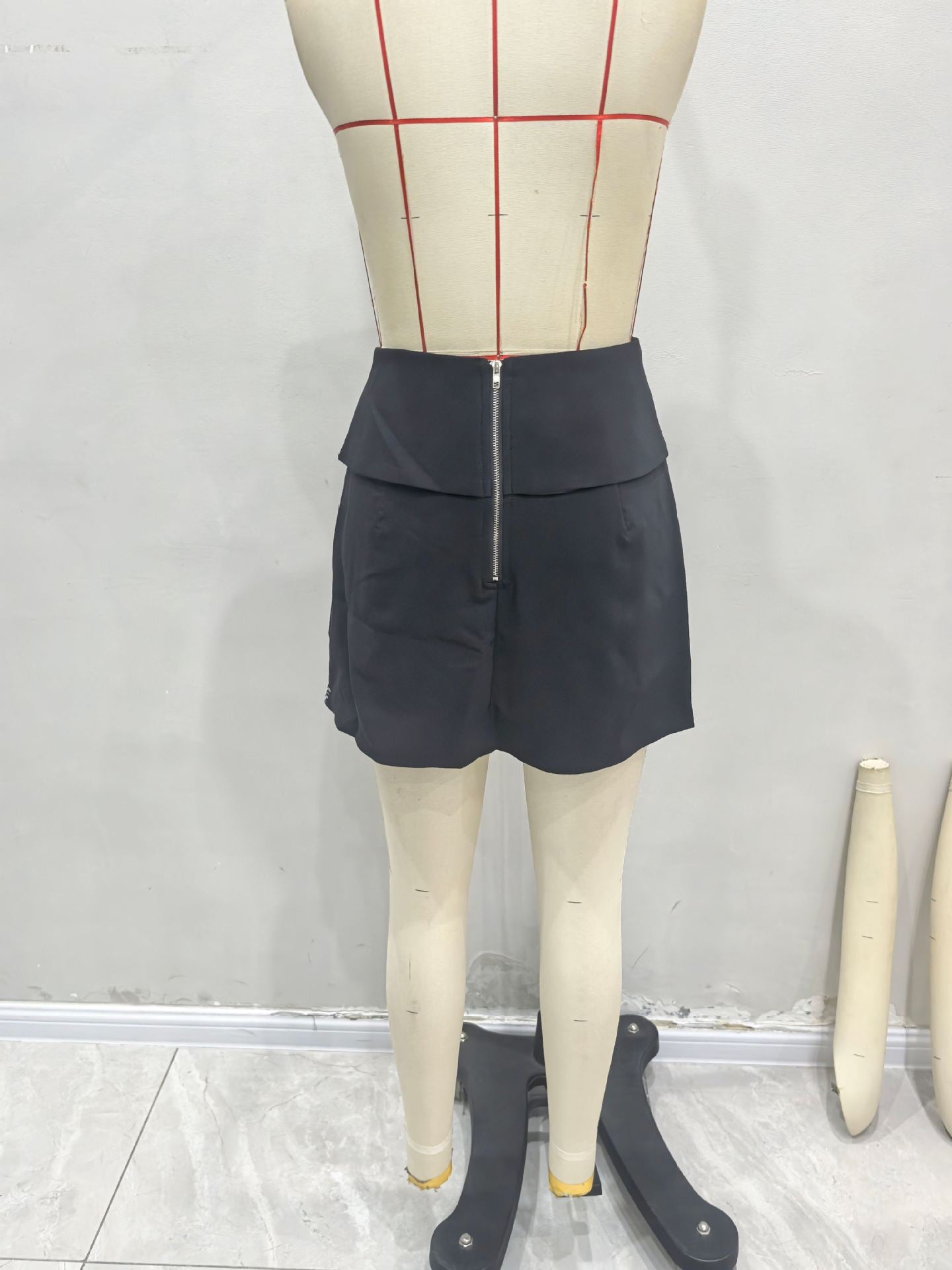 Bodycon Mini Skort with Rhinestone Trim and Asymmetrical Hem