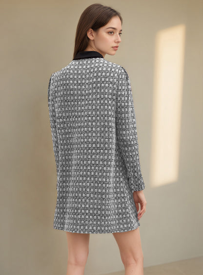 Houndstooth Shirt Dress with Collared V-Neck