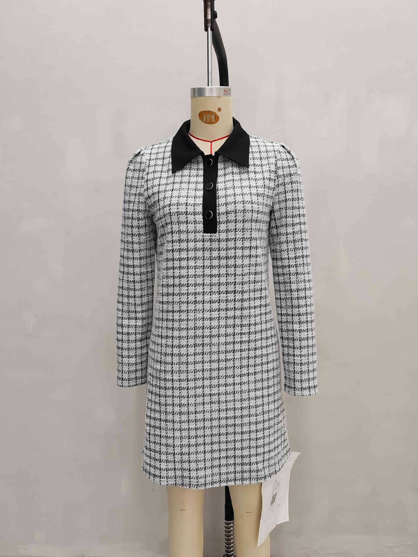 Houndstooth Shirt Dress with Collared V-Neck