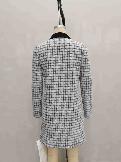 Houndstooth Shirt Dress with Collared V-Neck