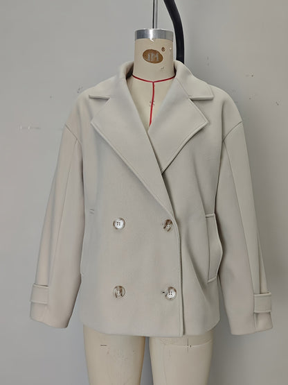 Cropped Double-Breasted Jacket with Lapel Collar