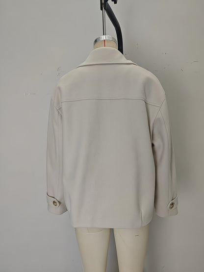 Cropped Double-Breasted Jacket with Lapel Collar