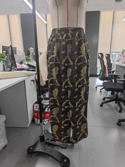 Camouflage Maxi Skirt with Cargo Pockets and Back Slit
