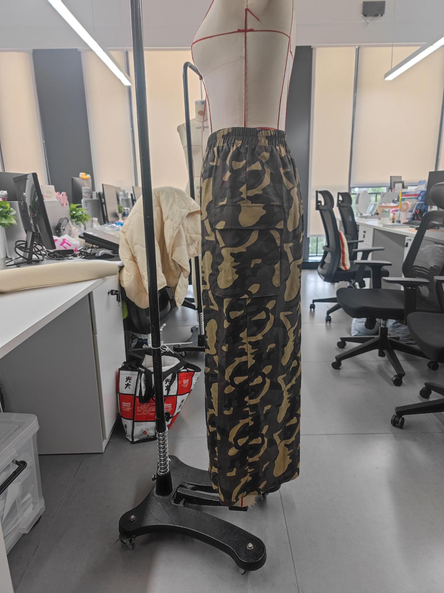 Camouflage Maxi Skirt with Cargo Pockets and Back Slit