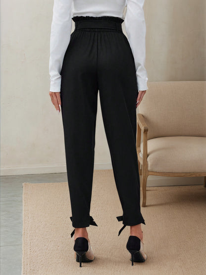 Tapered Cropped Pants with Paperbag Waist and Ankle Bows