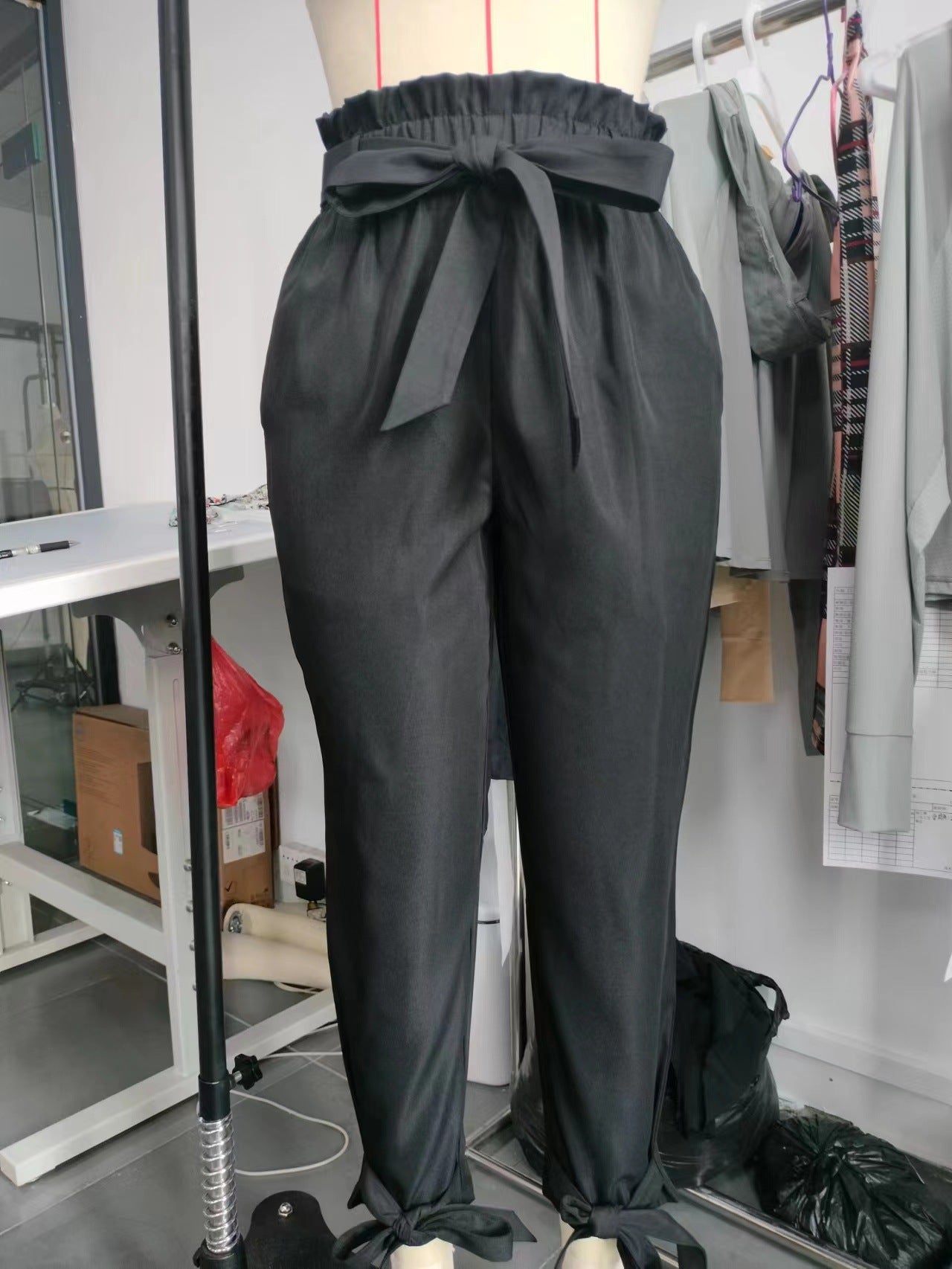 Tapered Cropped Pants with Paperbag Waist and Ankle Bows