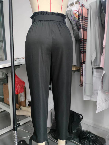 Tapered Cropped Pants with Paperbag Waist and Ankle Bows