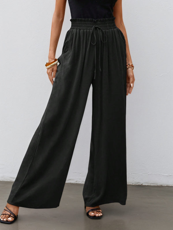 Wide-Leg Pants with Drawstring Paperbag Waist
