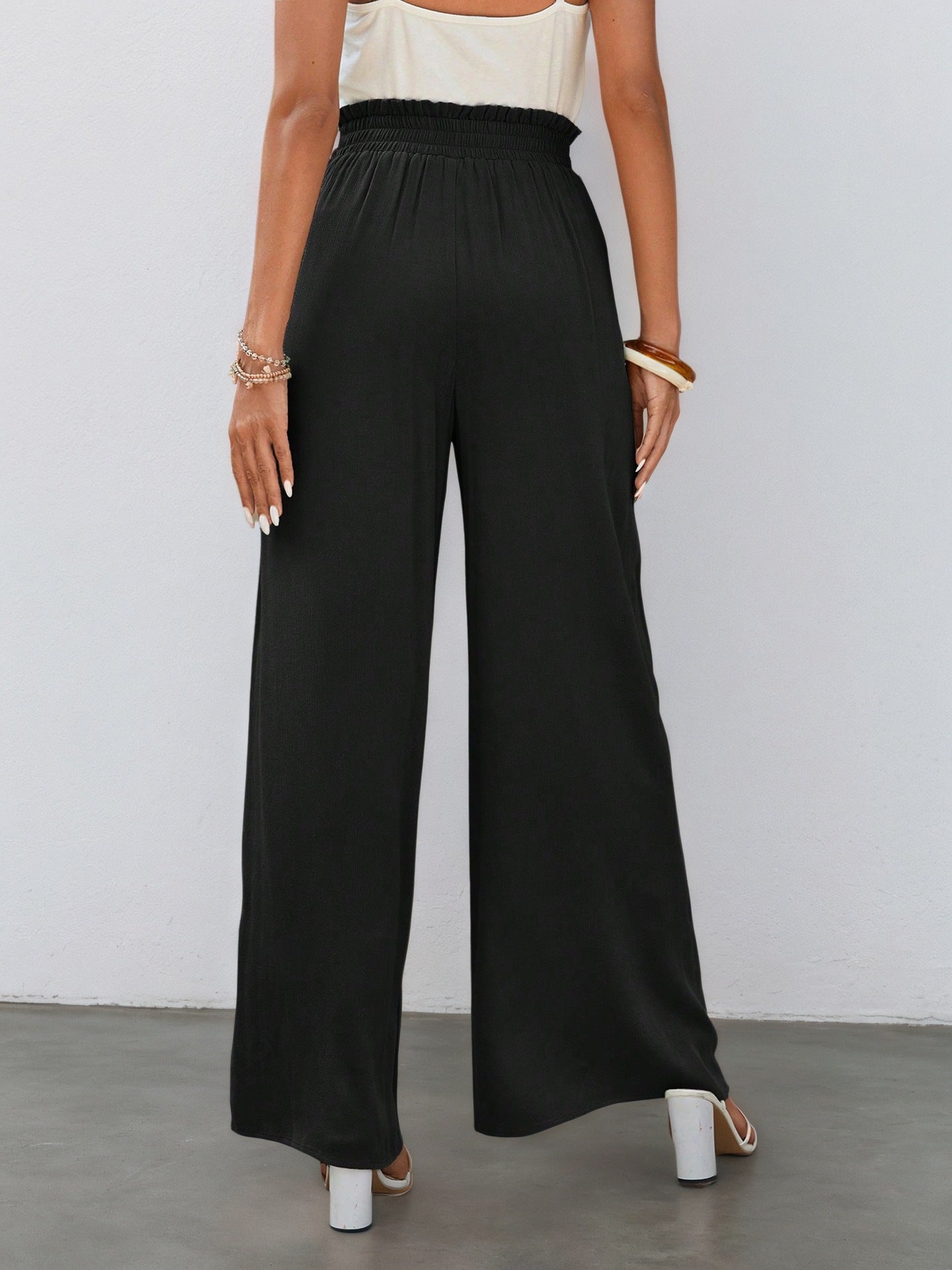 Wide-Leg Pants with Drawstring Paperbag Waist