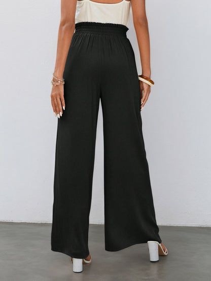 Wide-Leg Pants with Drawstring Paperbag Waist