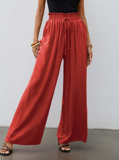 Wide-Leg Pants with Drawstring Paperbag Waist