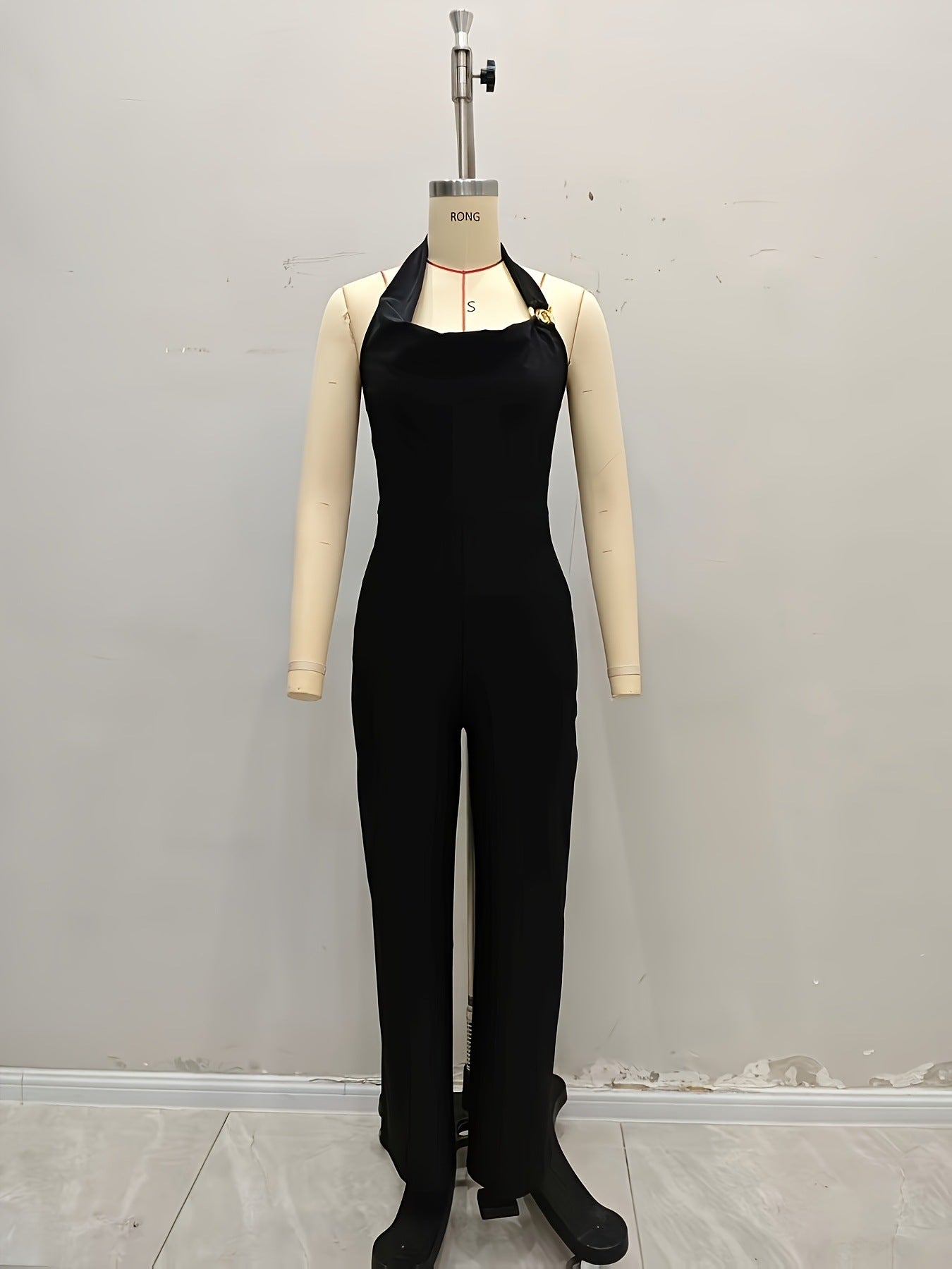 Black Halterneck Jumpsuit with Cowl Neck