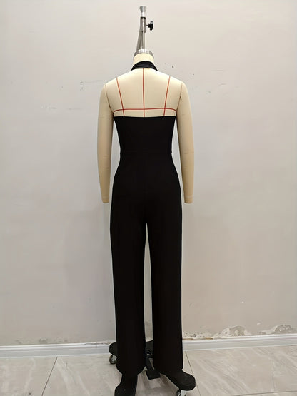 Black Halterneck Jumpsuit with Cowl Neck