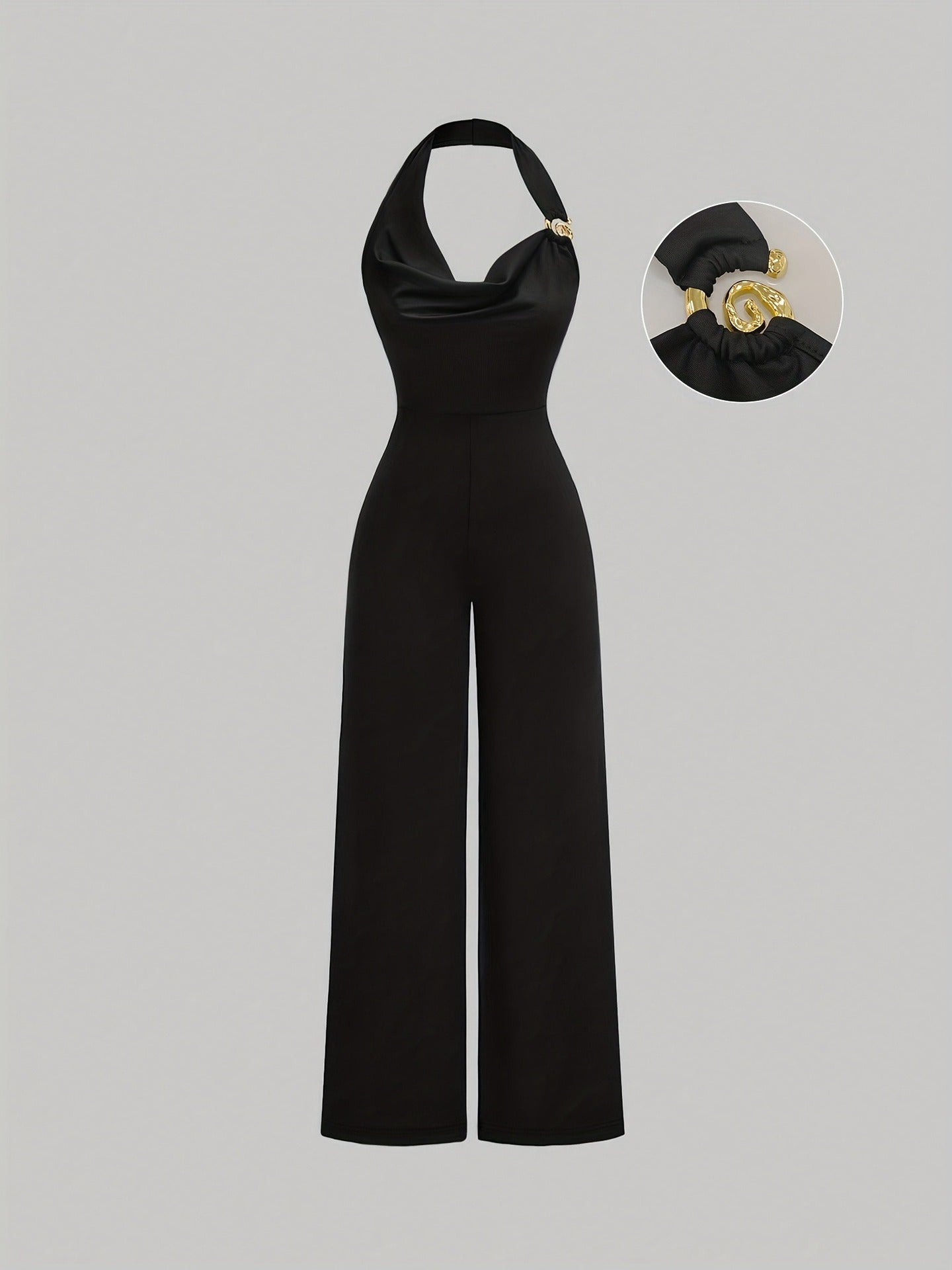 Black Halterneck Jumpsuit with Cowl Neck