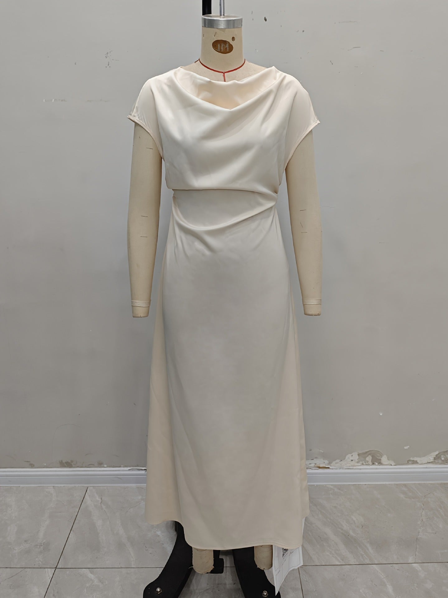 Solid Satin Maxi Dress with Cowl Neck and Tie-Back