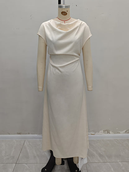 Solid Satin Maxi Dress with Cowl Neck and Tie-Back