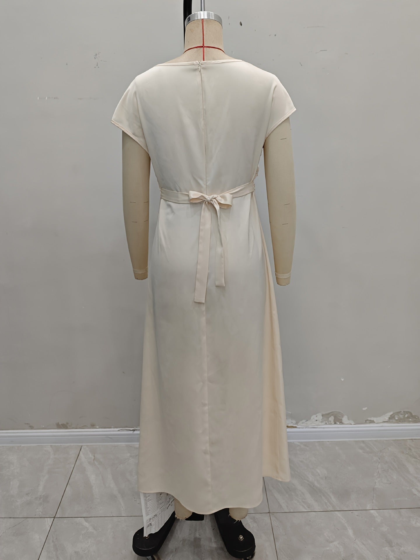 Solid Satin Maxi Dress with Cowl Neck and Tie-Back