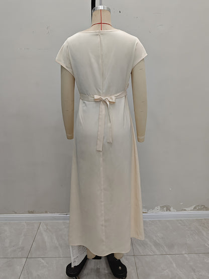 Solid Satin Maxi Dress with Cowl Neck and Tie-Back