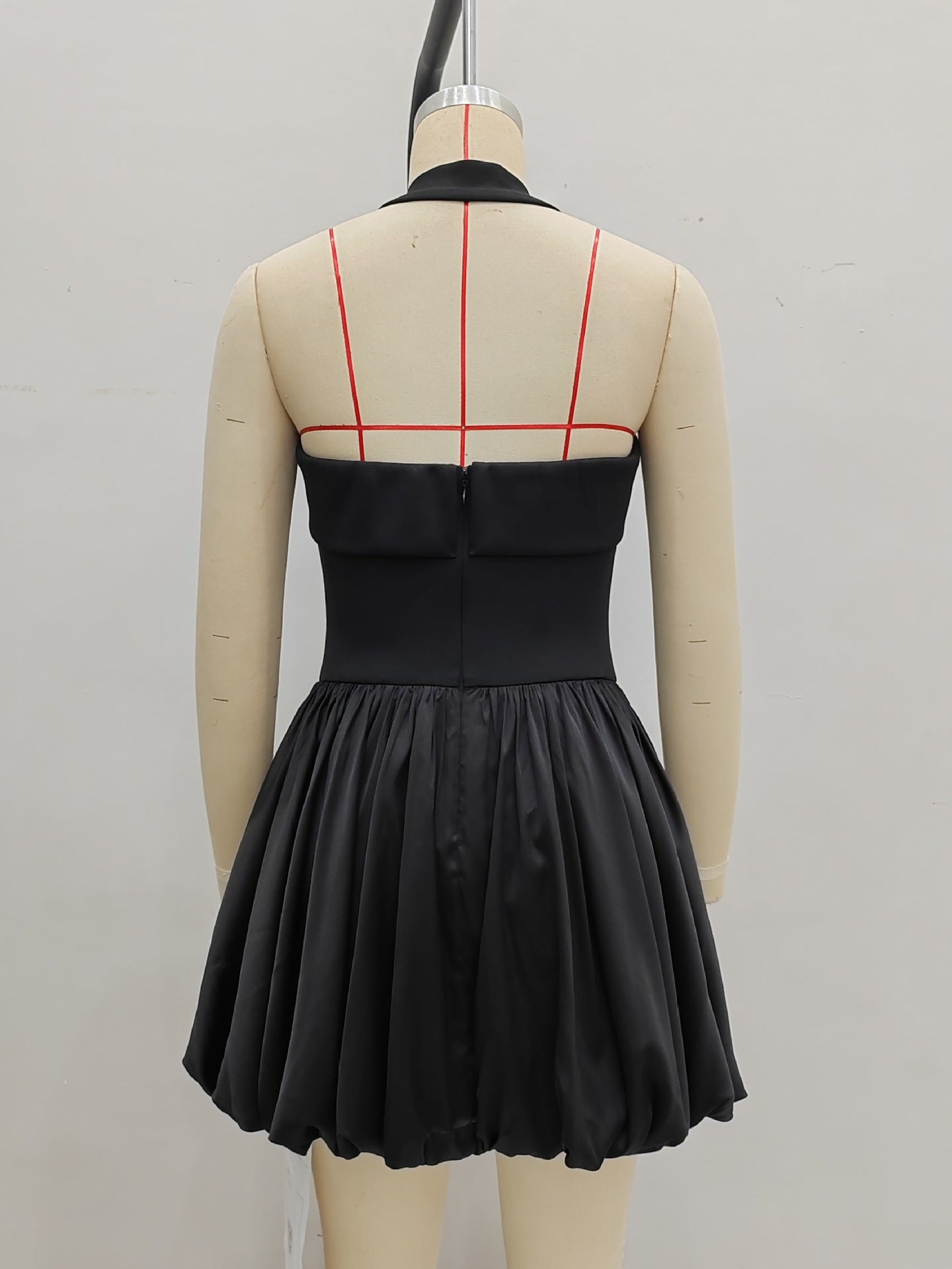 Solid Mini Dress with Halter Neck and Bubble Skirt