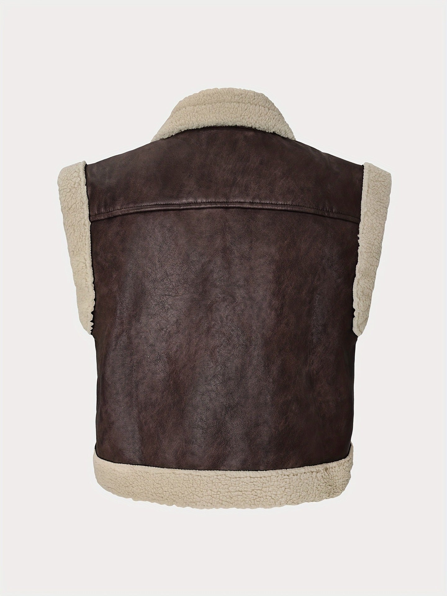 Sleeveless Faux Leather Vest with Plush Shearling Trim