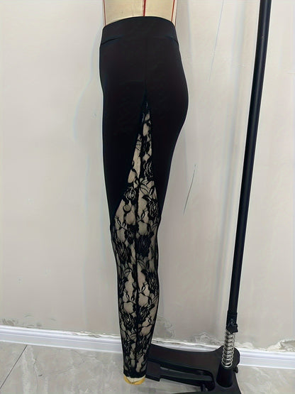High-Waist Leggings with Sheer Floral Lace Panels