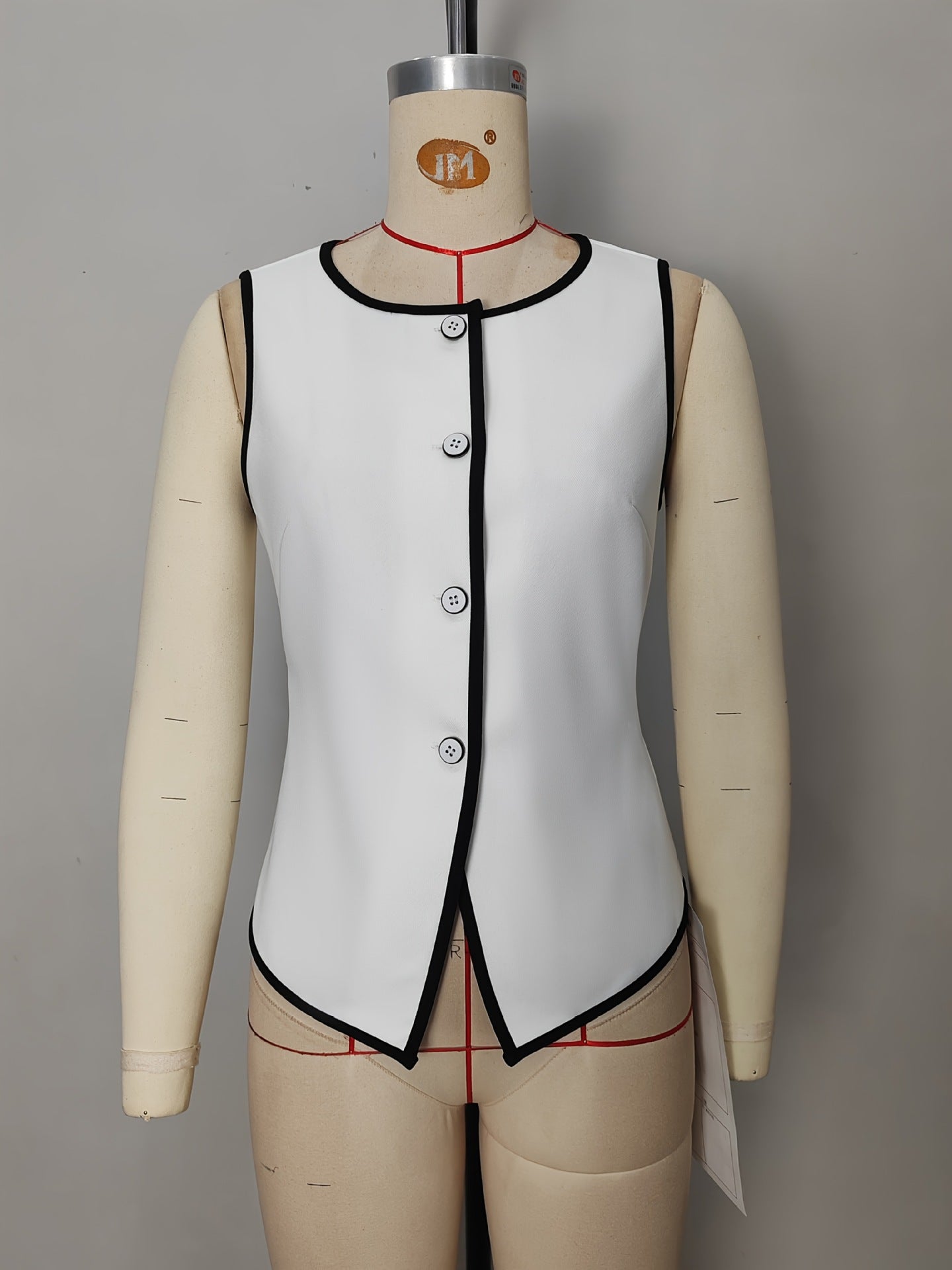 Sleeveless Cardigan with Contrast Trim and Tie-Waist