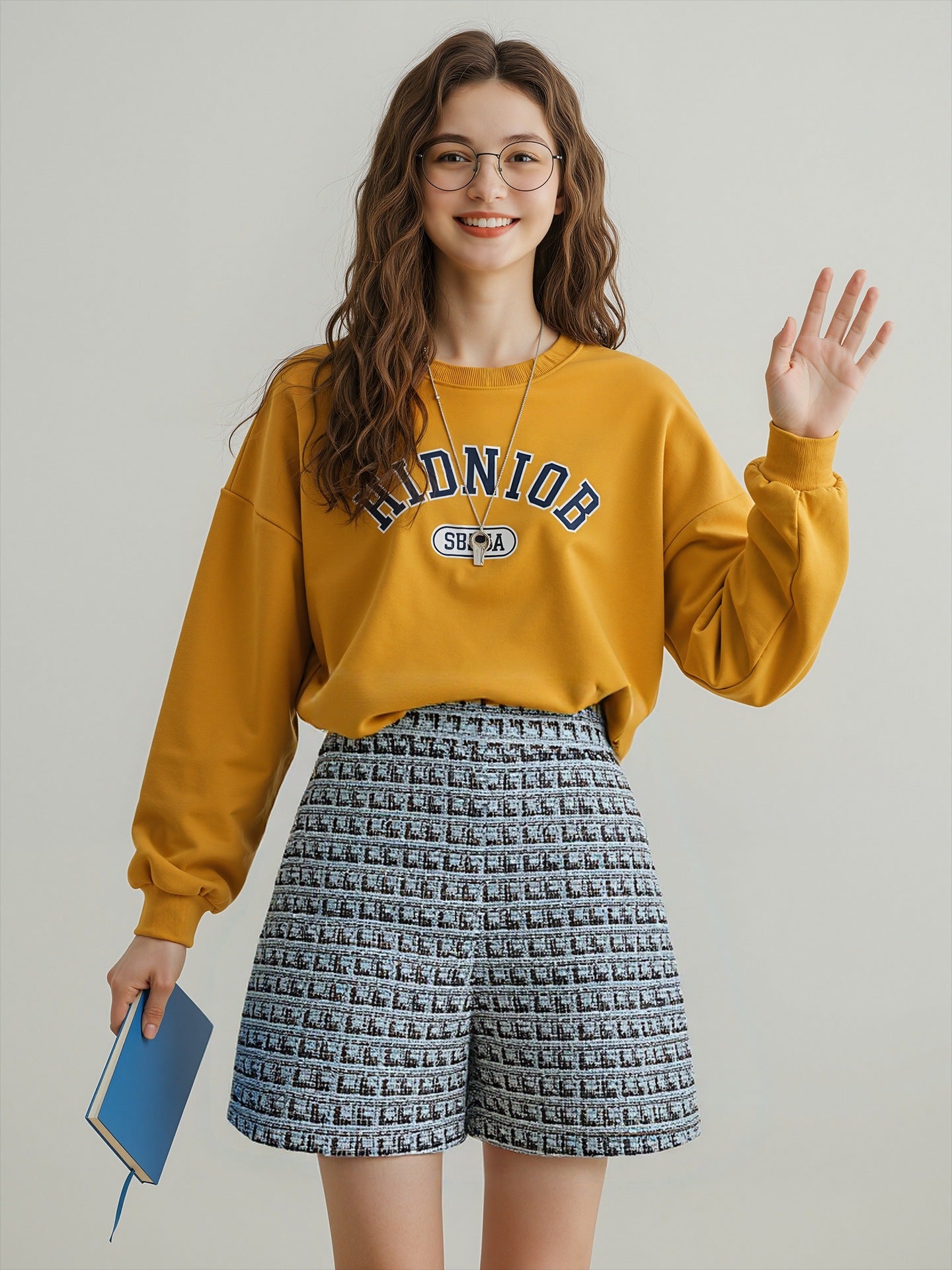 Tweed Shorts with High Waist and Side Zipper