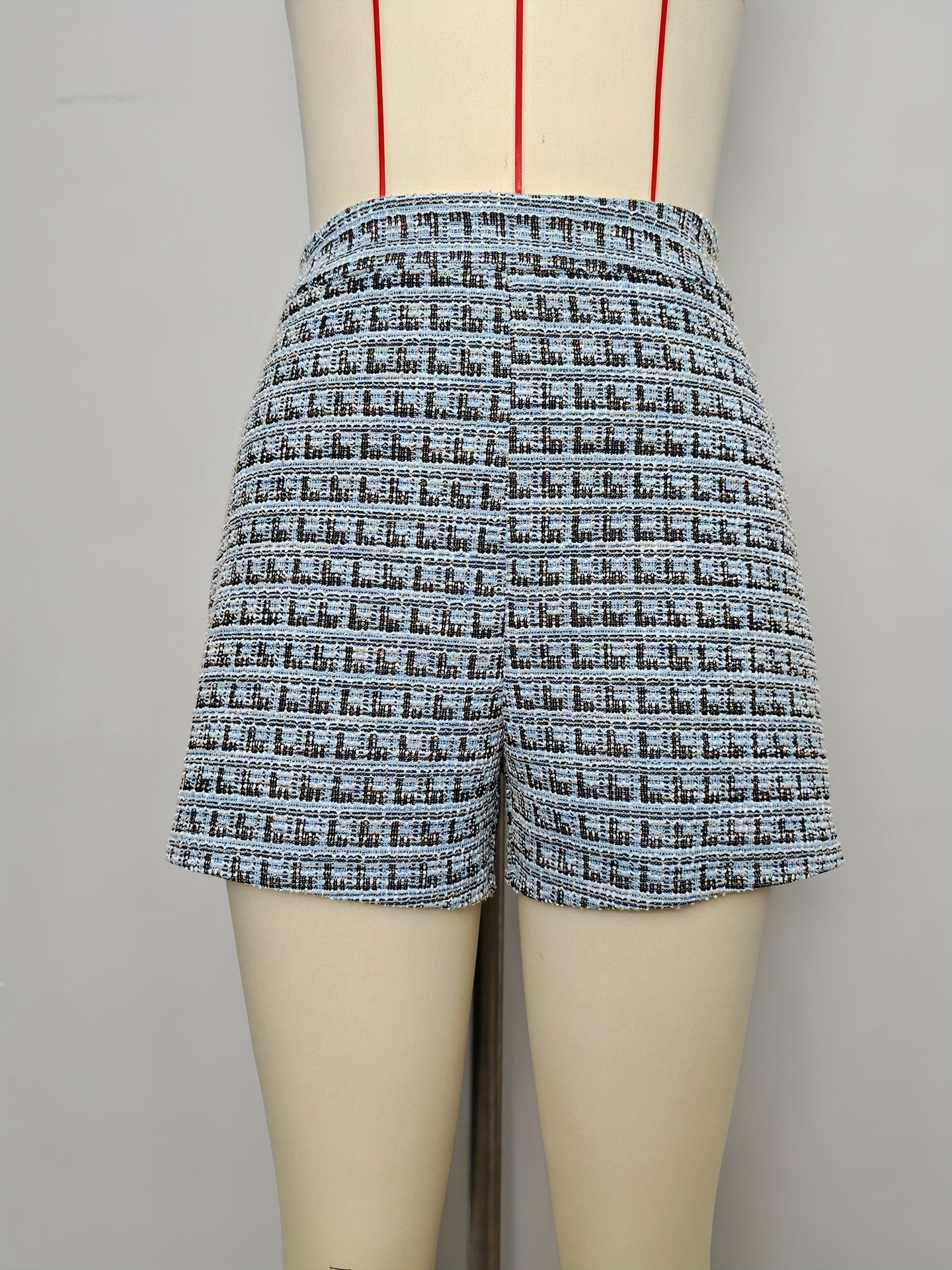 Tweed Shorts with High Waist and Side Zipper