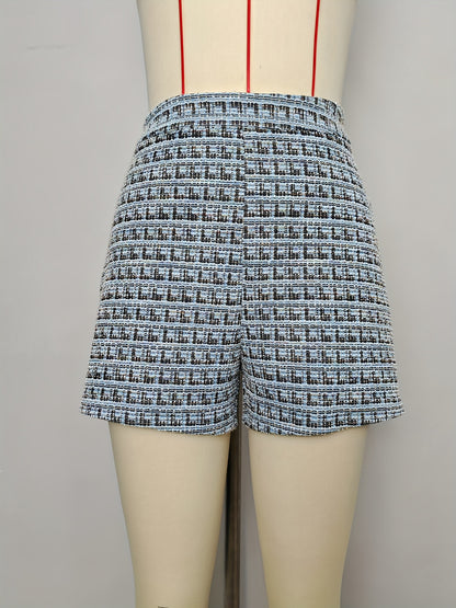 Tweed Shorts with High Waist and Side Zipper