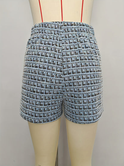 Tweed Shorts with High Waist and Side Zipper