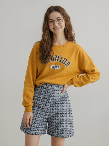 Tweed Shorts with High Waist and Side Zipper