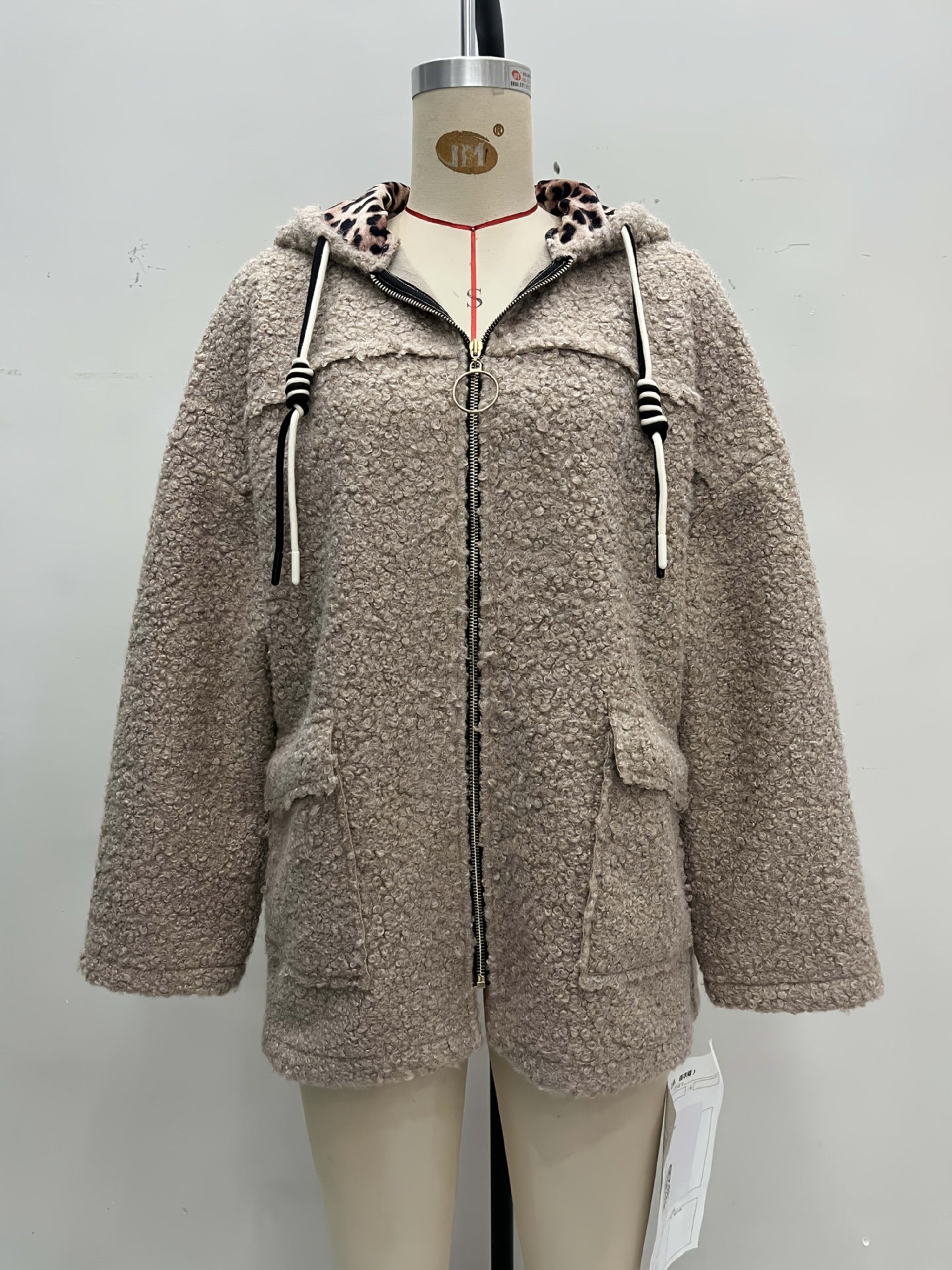 Oversized Hooded Teddy Fleece Coat with Zip Front and Pockets