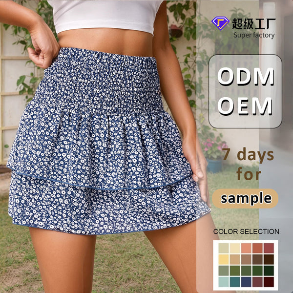 Tiered Floral Mini Skirt with Smocked Waist