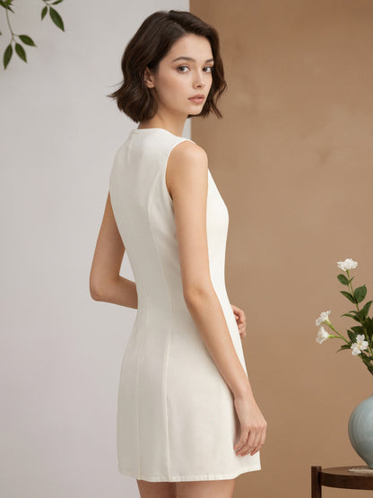 A-Line Vest Dress with Floral Embroidered V-Neck