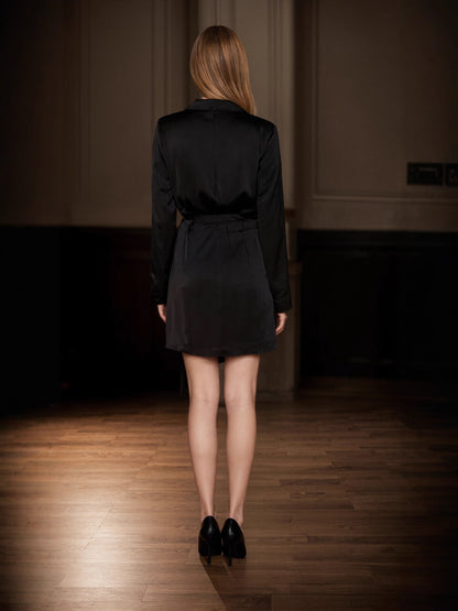 Satin Wrap Dress with V-Neck and Tie Waist