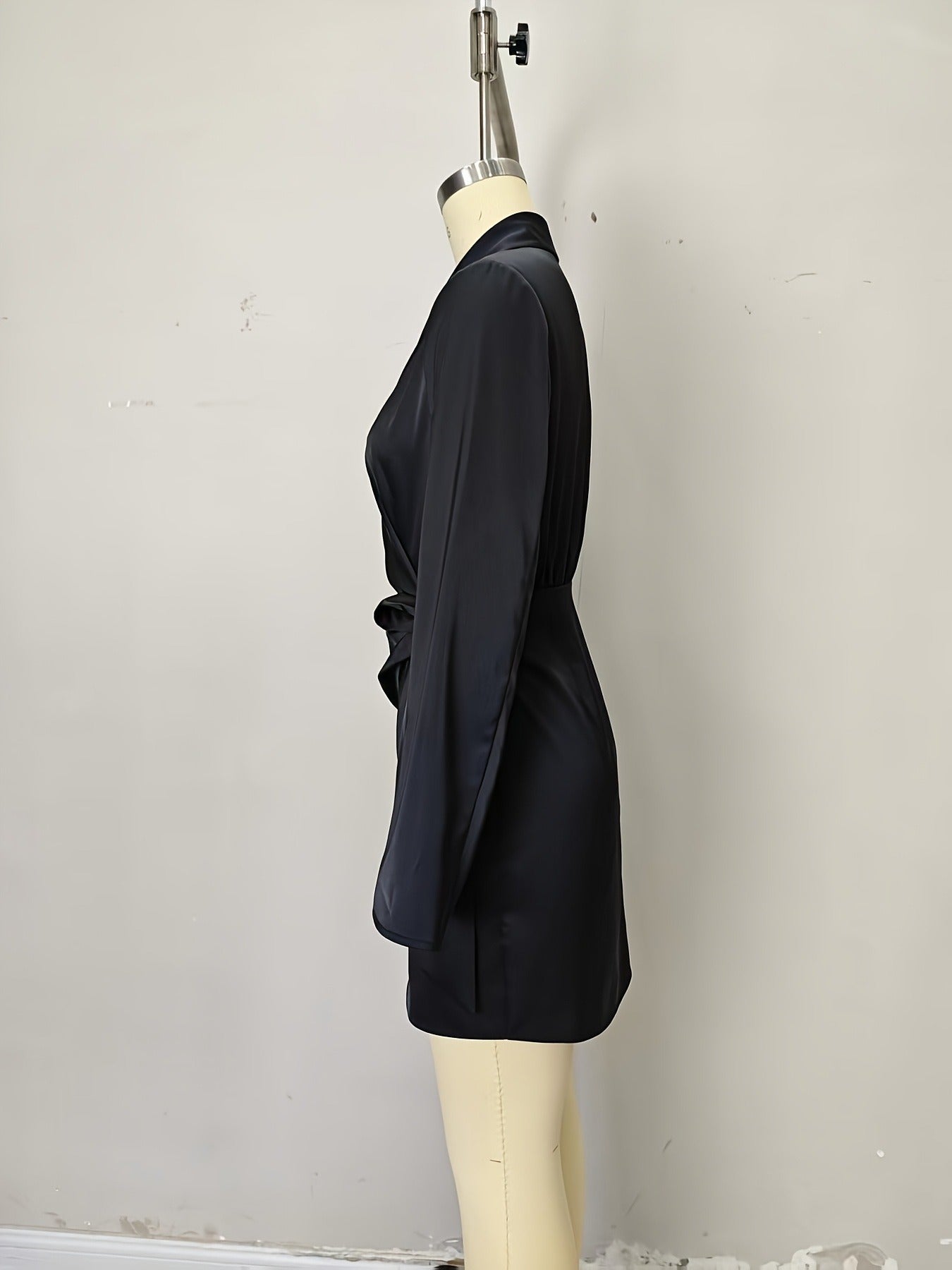 Satin Wrap Dress with V-Neck and Tie Waist