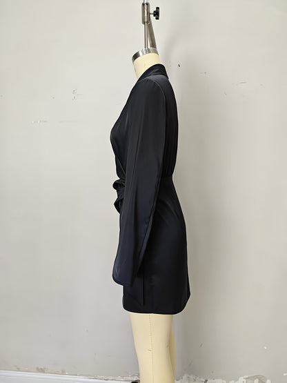 Satin Wrap Dress with V-Neck and Tie Waist