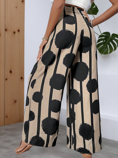High-Waist Wide-Leg Pants in Circle and Stripe Print