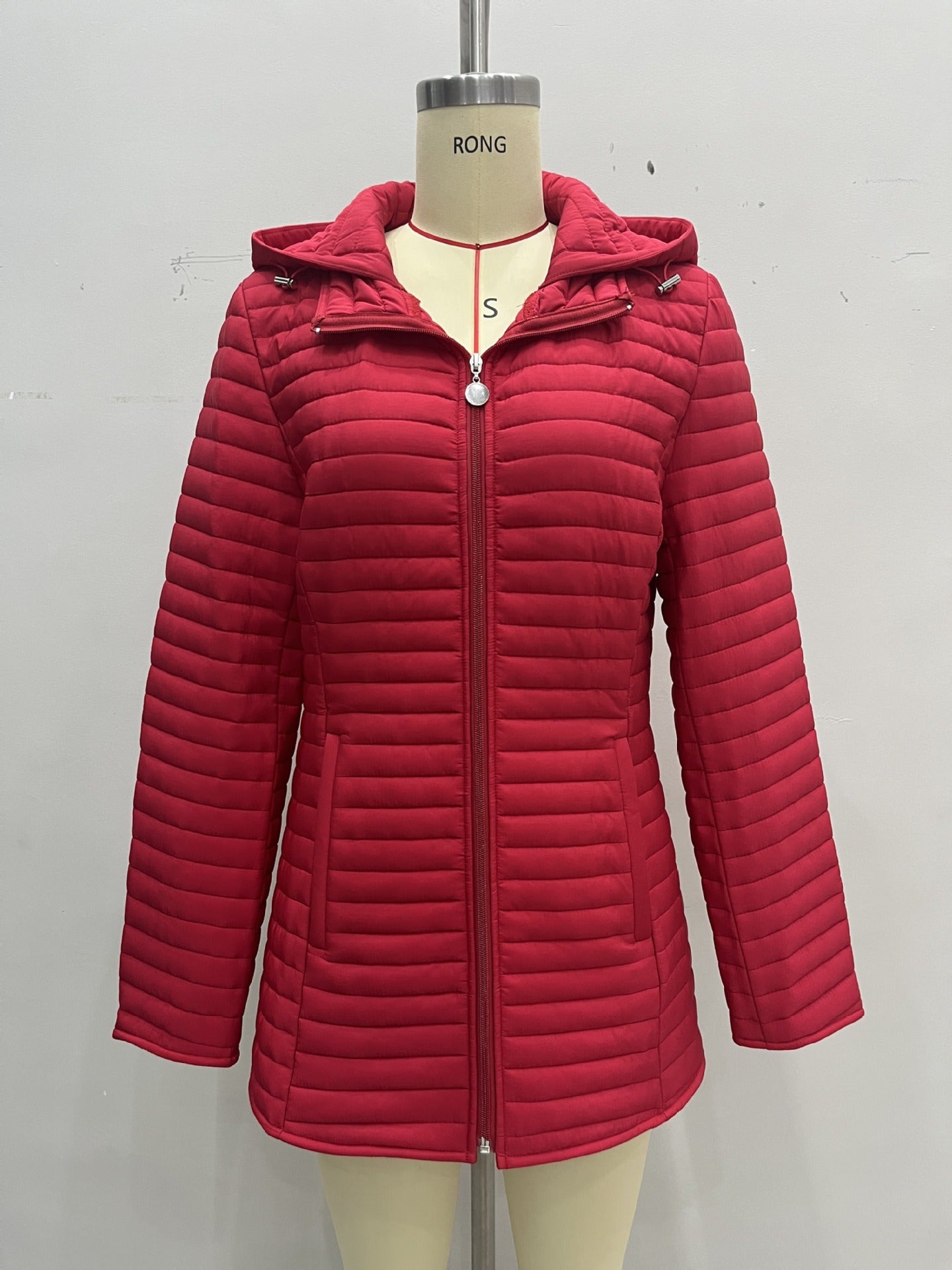 Quilted Padded Jacket with Hood and Zipper Front