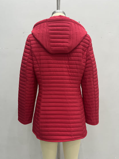 Quilted Padded Jacket with Hood and Zipper Front