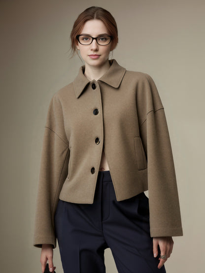 Loose Cropped Jacket in Warm Polyester Blend
