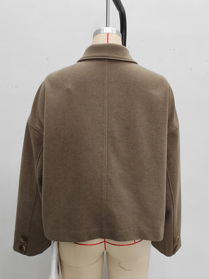 Loose Cropped Jacket in Warm Polyester Blend