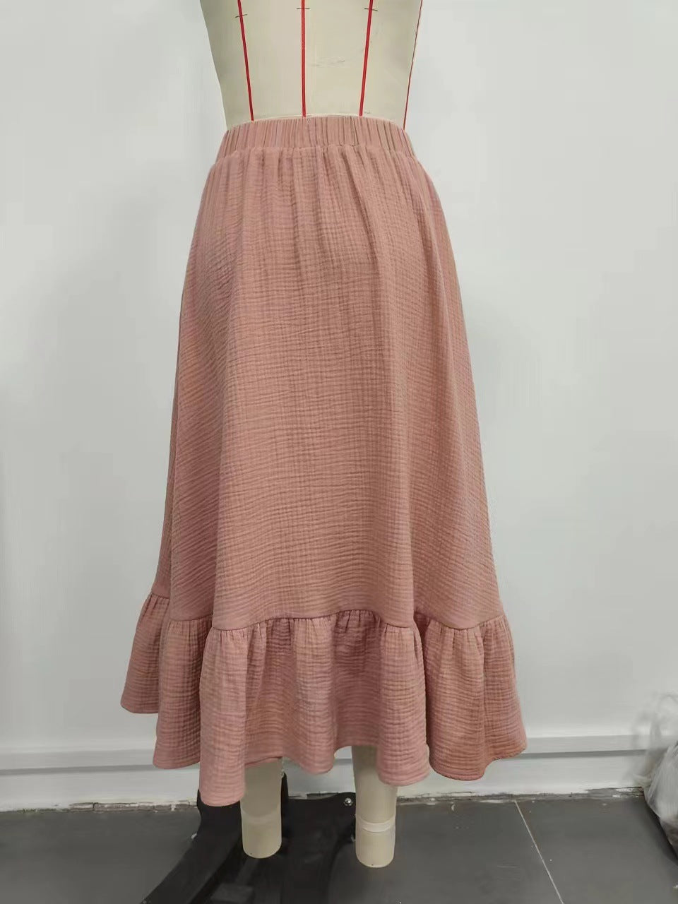 Textured Viscose Midi Skirt with High Waist and Ruffled Hem