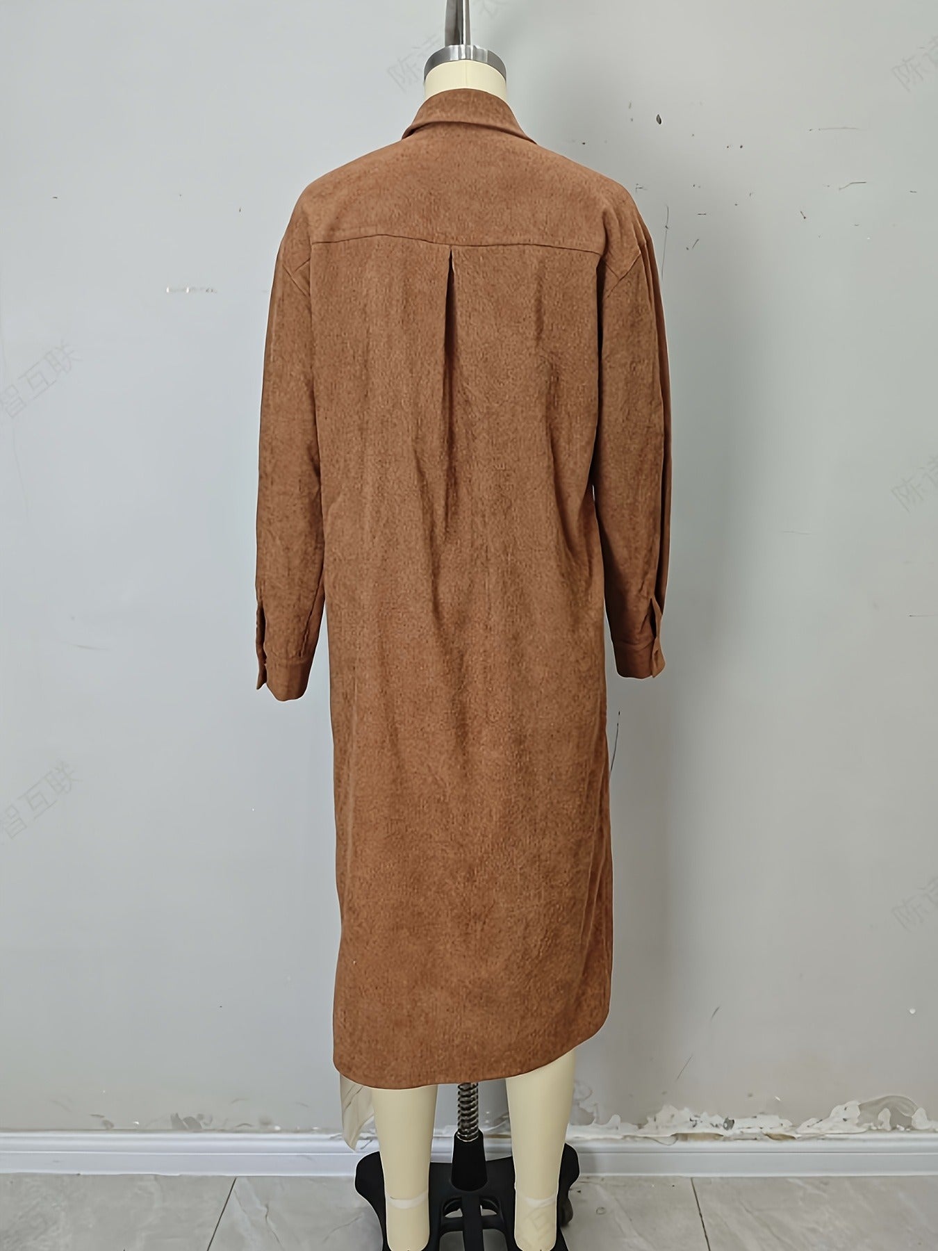 Corduroy Shirt Dress with Lapel Collar and Button Front