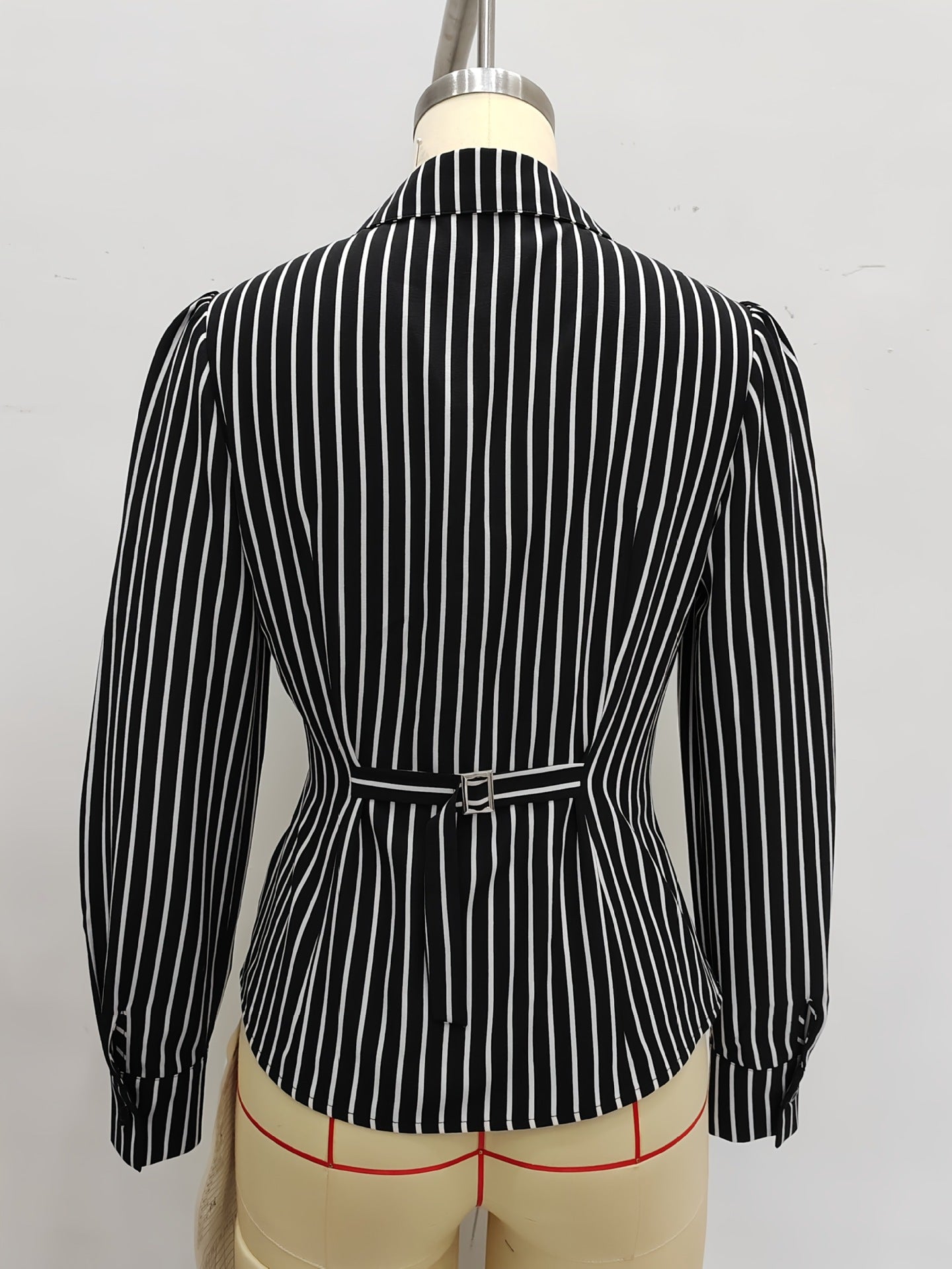 Striped Wrap Blouse with V-Neck and Ruched Waist